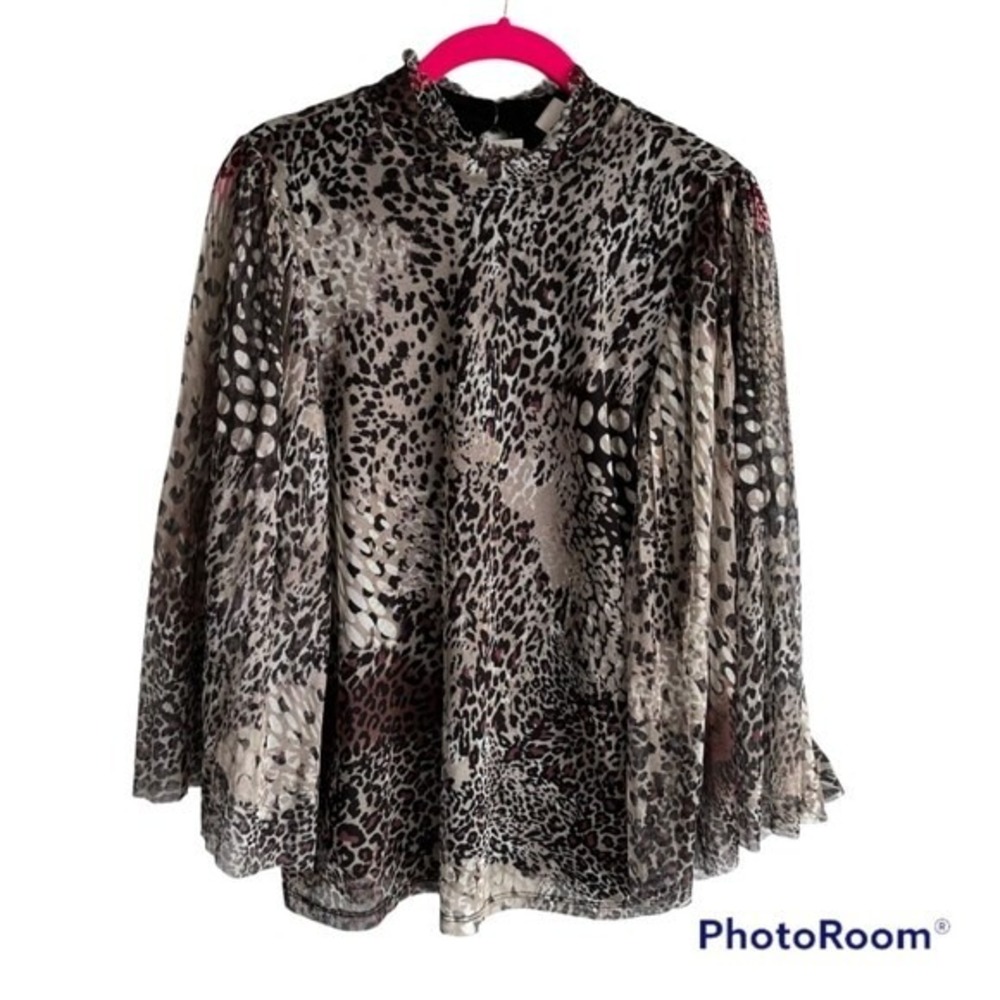 NWT Chico's Cheetah and Snake Print Mesh Knit Ladies Career Party Blouse, S